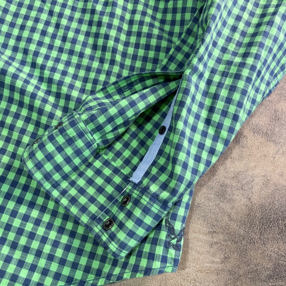 American Eagle Button Down Shirt Mens XXL Lime Green Gingham Western Pearl Snap - Picture 4 of 10